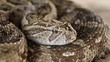 Puff adder snake in defensive position with flicking tongue Puff adder snake in defensive position with flicking tongue