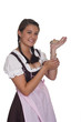Frau in Tracht, mit Gerbil auf der Hand