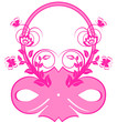 vector illustration of frame with pink ribbons and ornament