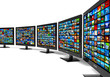 Row of widescreen HD displays wtih multiple images
