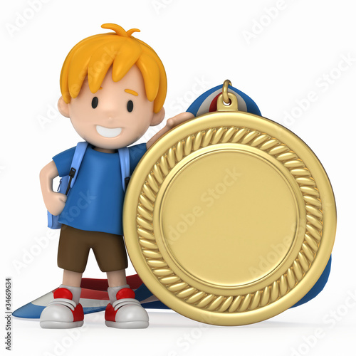 Illustration: 3D Render of Kid with Big Medal 3D Render of Kid with Big Medal