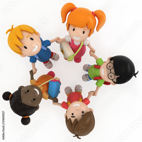 Illustration: 3D Render of School Kids Holding Hands 3D Render of School Kids Holding Hands