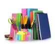 bright stationery and books isolated on white bright stationery and books isolated on white
