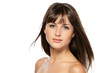 Closeup portrait of beautiful female,over white background