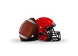 Football ball and helmet over white