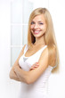 Happy girl on light background Happy girl on light background