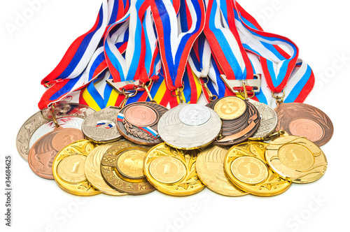 Photo: Sports Medal of the Russian Federation. Isolated on white backgr Sports Medal of the Russian Federation. Isolated on white backgr