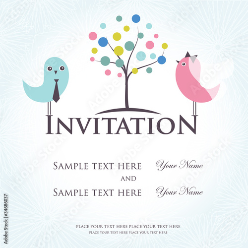 Illustration: Wedding invitation with two cute birds in bride Wedding invitation with two cute birds in bride