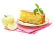 apple sponge cake on the plate with icing sugar and apples