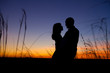 Couple on the sunset background.