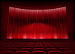 Cinema auditorium with stage curtain. Vector illustration. Cinema auditorium with stage curtain. Vector illustration.