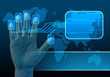 businessman scanning of a finger on a touch screen interface