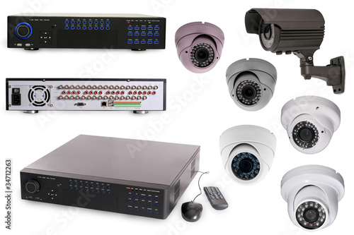 Photo: Digital Video Recorder end security camera isolated on white Digital Video Recorder end security camera isolated on white