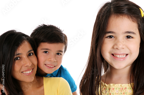 Photo: Woman and Kids On White Background Woman and Kids On White Background