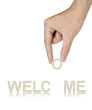 Hand and word made from Frangipani flowers welcome isolated on w