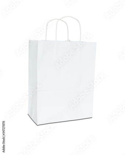 Photo: white paper bag isolated on white background white paper bag isolated on white background