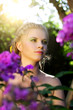 girl in the garden. Flowers - Purple phlox