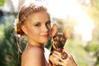 Portrait of a beautiful girl with Miniature Pinscher Portrait of a beautiful girl with Miniature Pinscher