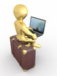 Man with laptop on the luggage