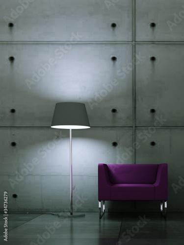 Illustration: Wohndesign - lila Sessel vor Betonwand Wohndesign - lila Sessel vor Betonwand