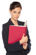 Young female standing with the opened book
