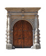 Old large wooden door - door portal - white background Old large wooden door - door portal - white background