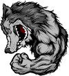 Wolf Mascot Flexing Arm Cartoon
