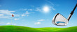View of a golf course in sunny day. Panoramic composition.