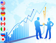 Business team with world map and internet flag buttons