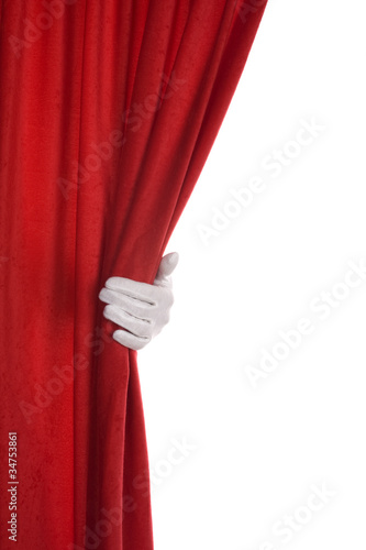 Foto: Red Curtain hand over white Red Curtain hand over white