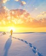 tourist in a winter plain at the evening tourist in a winter plain at the evening