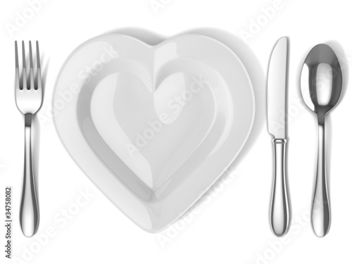 Illustration: heart shaped plate with silverware heart shaped plate with silverware