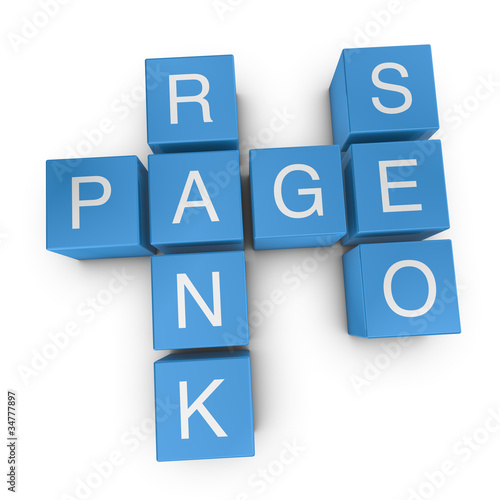 Illustration: Pagerank SEO 3D crossword on white background Pagerank SEO 3D crossword on white background
