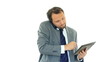 Video: Businessman with tablet computer and cell phone, isolated Businessman with tablet computer and cell phone, isolated