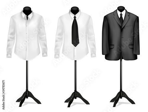 Vector: Black suit and white shirt on mannequins. Vector Black suit and white shirt on mannequins. Vector