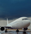 Photo: Airplane, delayed flight, rain storm, airport. Airplane, delayed flight, rain storm, airport.