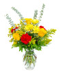 Colorful flower arrangement centerpiece in glass vase Colorful flower arrangement centerpiece in glass vase