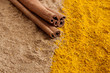 cinnamon sticks on ground cinnamon and curry