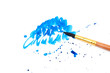 brush with blue paint stroke and stick