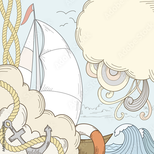 Vector: Retro hand draw styled sea and sailor theme Retro hand draw styled sea and sailor theme
