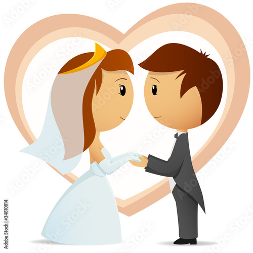 Vector: Cartoon bride and groom hold hand each other Cartoon bride and groom hold hand each other