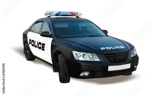 Photo: Police car isolated on white, patrol automobile of policeman Police car isolated on white, patrol automobile of policeman