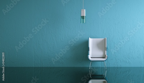 Photo: Wohndesign - weisser Stuhl vor blauer Wand Wohndesign - weisser Stuhl vor blauer Wand