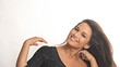 Pretty hispanic woman in action in the studio