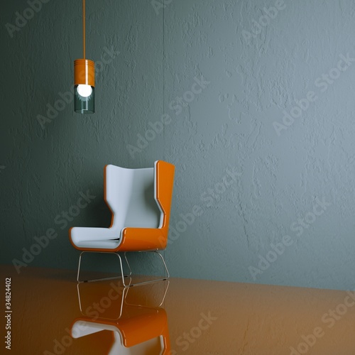 Illustration: Wohndesign - orangener Stuhl Wohndesign - orangener Stuhl