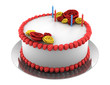 round birthday cake with candles isolated on white background