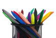 Holder full of Color Crayons on white