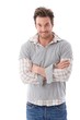 Casual man looking questioningly smiling