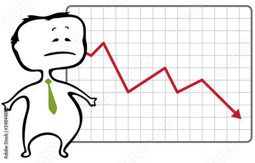 Vector: unhappy trader and a drop chart with falling red arrow - vector unhappy trader and a drop chart with falling red arrow - vector