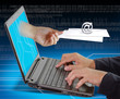 Female Hand reaches Email out of the laptop to business man work